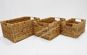 Bộ 3 sọt chữ nhật lục bình đan mắt na